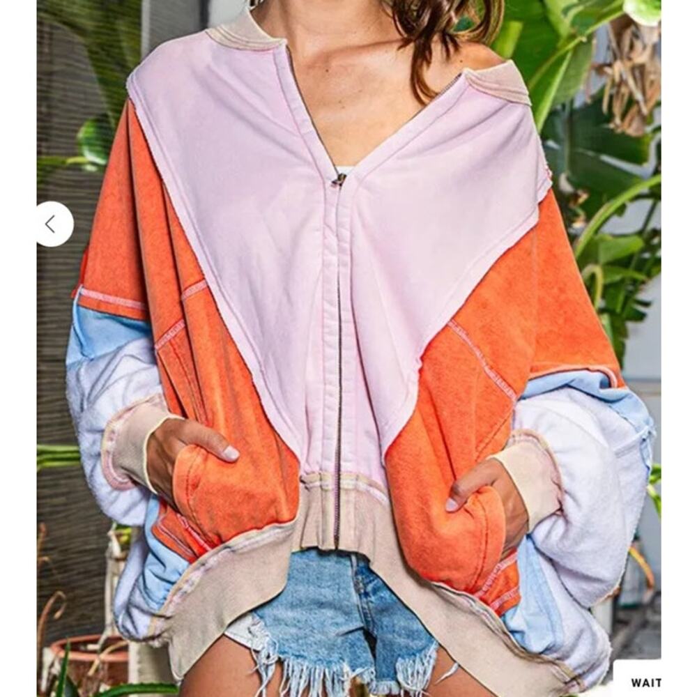 BUCKETLIST Colorblock Oversized Hoodie in Pink, Orange & Blue